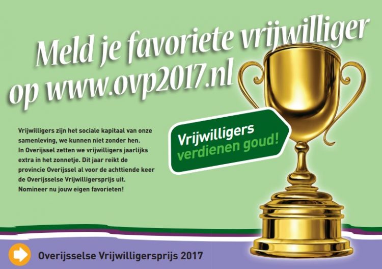 Nomineer uw favoriet voor de Overijsselse vrijwilligersprijs 2017 